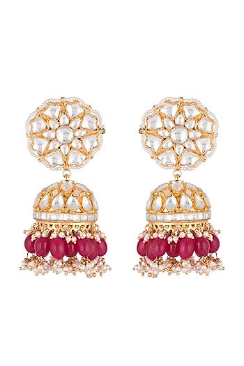 Gold Plated Ruby Jhumka Earrings