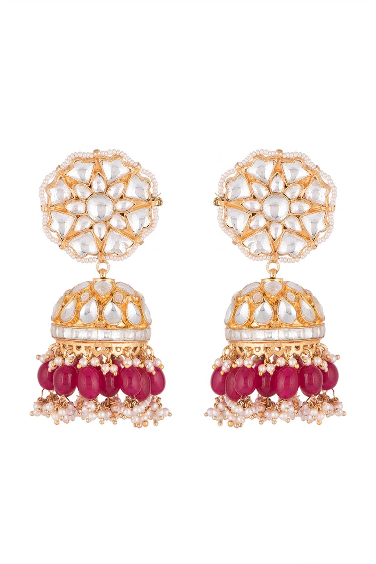 Gold Plated Ruby Jhumka Earrings