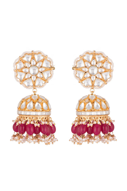 Gold Plated Ruby Jhumka Earrings