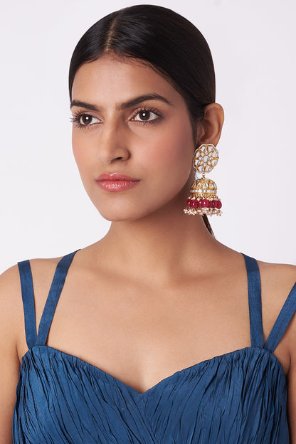 Gold Plated Ruby Jhumka Earrings