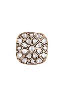 Gold Plated White Jadtar Stone Ring