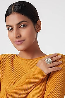 Gold Plated White Jadtar Stone Ring