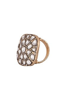 Gold Plated White Jadtar Stone Ring