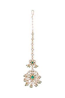 Gold Plated Green Jadtar Stone Maang Tikka