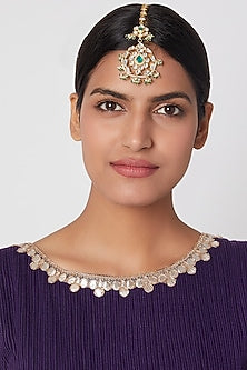 Gold Plated Green Jadtar Stone Maang Tikka