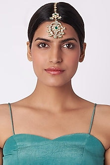 Gold Plated Green Jadtar Stone Maang Tikka