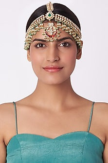 Gold Plated Pearl & Emerald Matha Patti