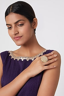 Gold Plated Jadtar Stone Ring