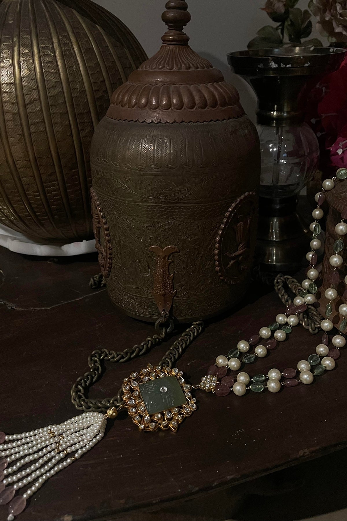 Gold Plated Rose Quartz Pendant Mala