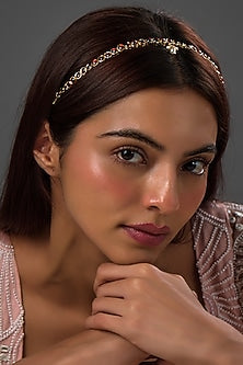 Gold Finish Kemp Stone & Pearl Temple Mathapatti