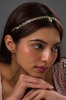 Gold Finish Kemp Stone & Pearl Temple Mathapatti