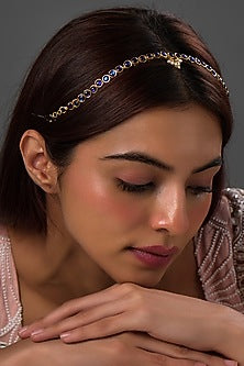 Gold Finish Kemp Stone & Pearl Temple Mathapatti