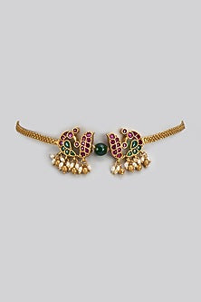 Gold Finish Kemp Stone Temple Choker Necklace