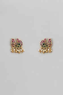 Gold Finish Kemp Stone & Pearl Stud Earrings