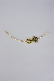 Gold Finish Kemp Stone & Pearl Beaded Temple Mathapatti