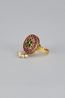 Gold Finish Kemp Stone & Pearl Temple Ring