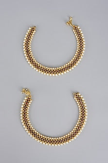 Gold Finish Kemp Stone Temple Anklets (Set of 2)