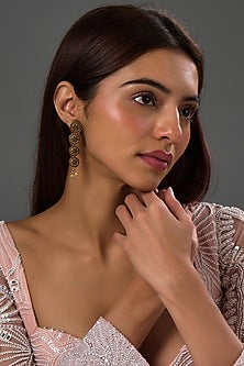 Gold Finish Kemp Stone & Pearl Dangler Earrings