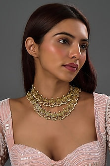 Gold Finish Kemp Stone Temple Necklace