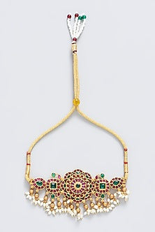 Gold Finish Pearl & Stone Arm Band