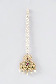 Gold Finish Pearl & Stone Maangtikka
