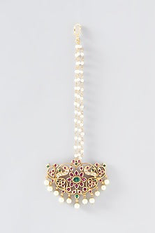 Gold Finish Pearl & Stone Maangtikka