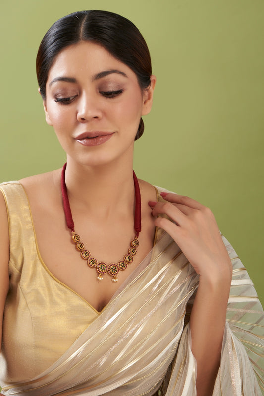 Gold Finish Pearl & Stone Necklace