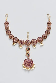 Gold Finish Pearl & Stone Mathapatti