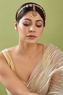 Gold Finish Pearl & Stone Mathapatti