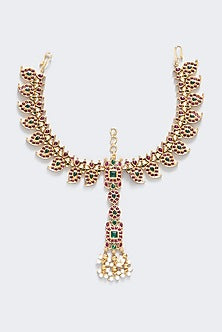 Gold Finish Pearl & Stone Mathapatti