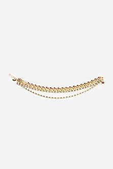 Gold Finish Kundan Polki & Pearl Temple Anklet (Set Of 2)