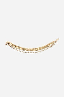 Gold Finish Kundan Polki & Pearl Temple Anklet (Set Of 2)