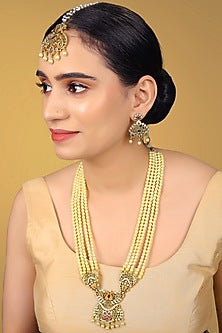 Gold Finish Kundan Polki & Pearl String Necklace Set