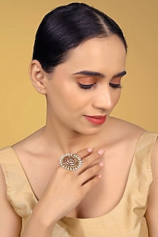 Gold Finish Kundan Polki & Kemp Stone Ring