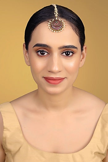 Gold Finish Kundan Polki & Kemp Stone Maangtikka