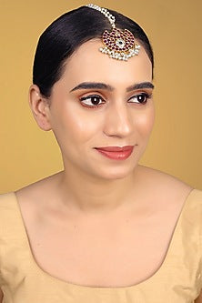 Gold Finish Kundan Polki & Kemp Stone Maangtikka