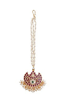 Gold Finish Kundan Polki & Kemp Stone Maangtikka