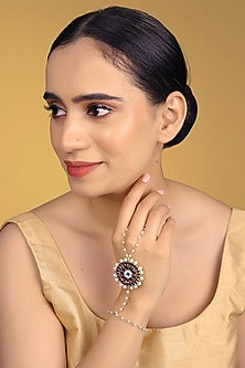Gold Finish Kundan Polki & Kemp Stone Hand Harness