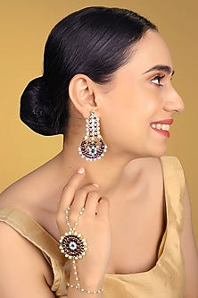 Gold Finish Kundan Polki & Kemp Stone Dangler Earrings Set
