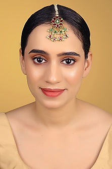 Gold Finish Kundan Polki & Kemp Stone Maangtikka