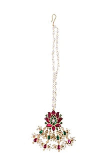 Gold Finish Kundan Polki & Kemp Stone Maangtikka