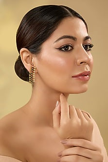 Gold Finish Pink & Green Kemp Stone Temple Stud Earrings