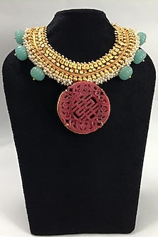 Gold Finish Pearl Collar Necklace