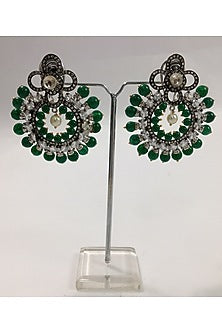 White Finish Green Onyx Stud Earrings