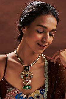 Two Tone Finish Kundan Polki Long Necklace