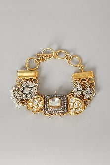 Gold & Silver Finish Kundan Bracelet