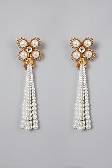 Gold Finish Pearl Dangler Earrings