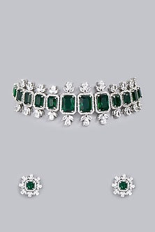 White Finish Green Zircons Necklace Set