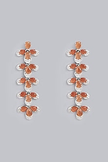 White Finish Orange Synthetic Stones Dangler Earrings