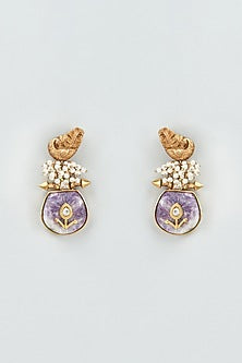 Gold Finish Purple Amethyst Drops & Beaded Dangler Earrings